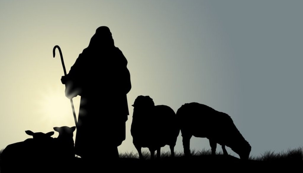 Silhouette of a shepherd with sheep
